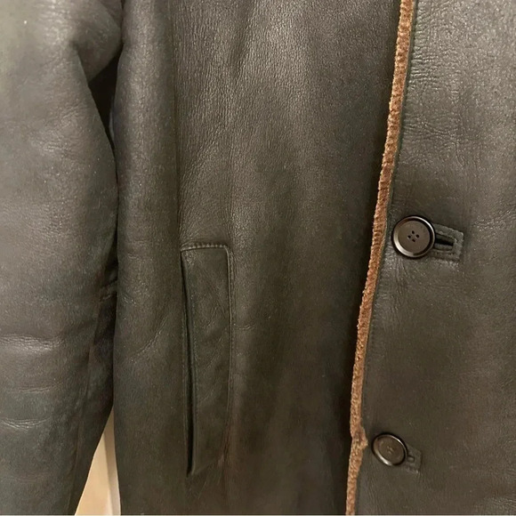 Mark New York genuine shearling coat in black leather with brown collar - Picture 4 of 15